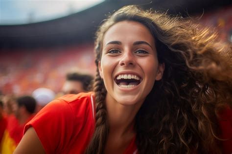 Premium Ai Image Spanish Female Soccer Fans In A World Cup Stadium