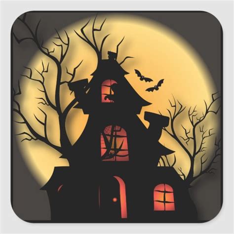 haunted house silhouette halloween square sticker zazzle halloween silhouettes house