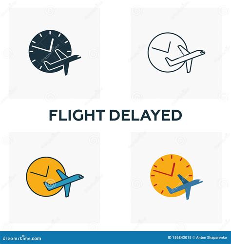Flight Delayed Icon Set Four Elements In Diferent Styles From Airport