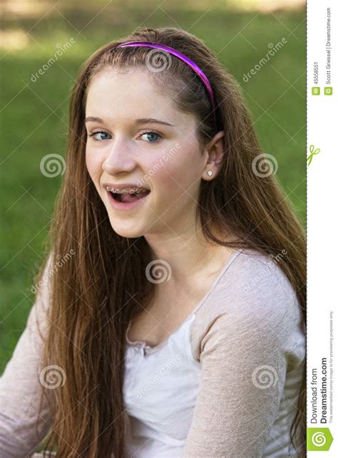 Teen With Braces Laughing Stock Image Image Of Attractive