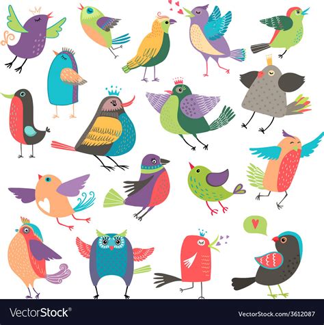 Cute Cartoon Birds Royalty Free Vector Image Vectorstock