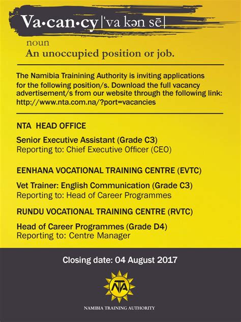 The bank represents an ongoing endeavour to materially improve namibia, now and in future. Namibia Training Authority Vacancies - July 2017 by Yippee ...