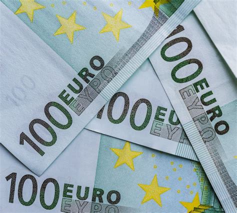Close Up Of Euro European Union Eu Currency Bills Of 100 Euros Stock