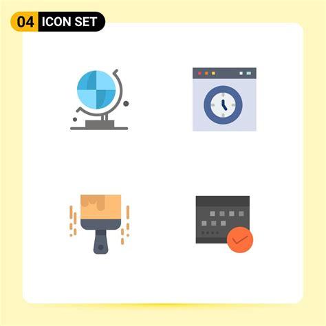 Mobile Interface Flat Icon Set Of 4 Pictograms Of World Brush Browser