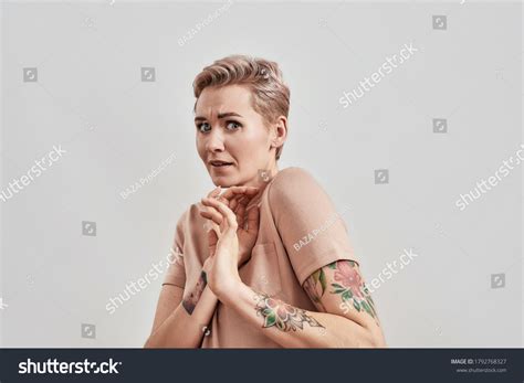 Portrait Scared Tattooed Woman Pierced Nose Stock Photo Shutterstock