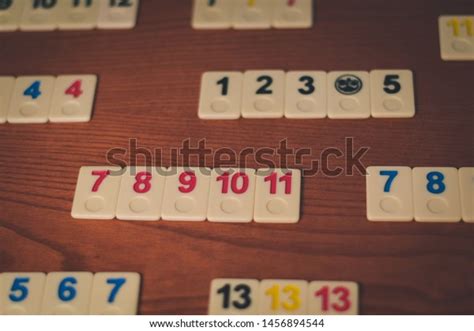 Wooden Table Rummikub Tiles Playing Game Stock Photo 1456894544