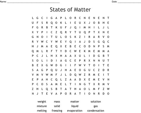 States Of Matter And The Particle Theory Word Search Wordmint Word