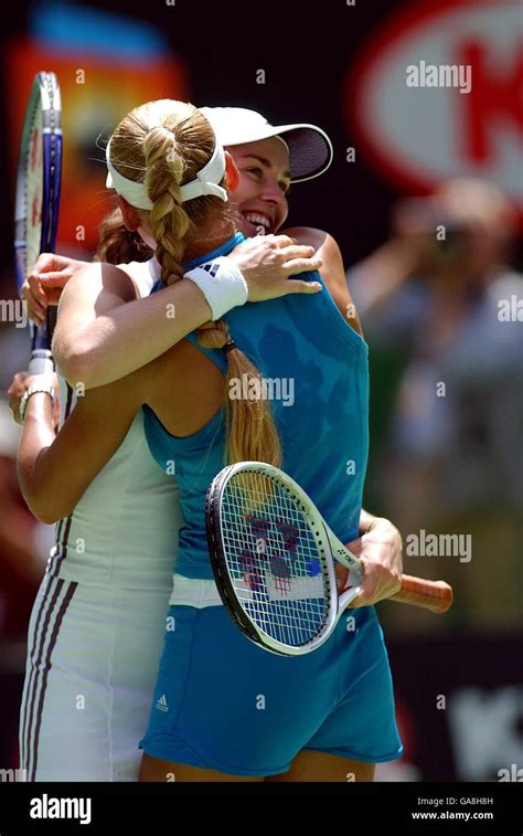 Anna Kournikova And Martina Hingis Celebrate Their Womens Doubles Final