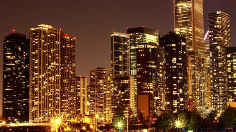 Eua Cidade Noturna Vistas Arranha Céus Edifícios Luzes