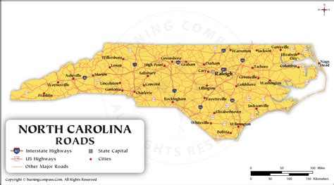 North Carolina Road Map With Interstate Highways And Us Highways