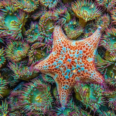 Leather Starfish Among Anemones Underwater Creatures Ocean Creatures