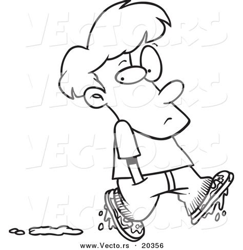 Vector Of A Cartoon Boy Leaving Muddy Footprints Coloring Page