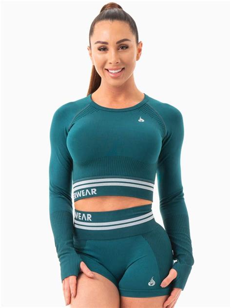 Ryderwear Freestyle Seamless Long Sleeve Crop Emerald Green Mvmnt
