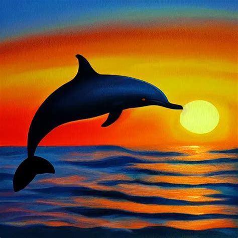 A Dolphin At Sunset Acrylic Painting Matte Finish Stable Diffusion