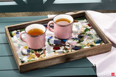 This diy wooden tray with handles is the perfect coffee table tray! DIY Mosaic Tile Serving Tray