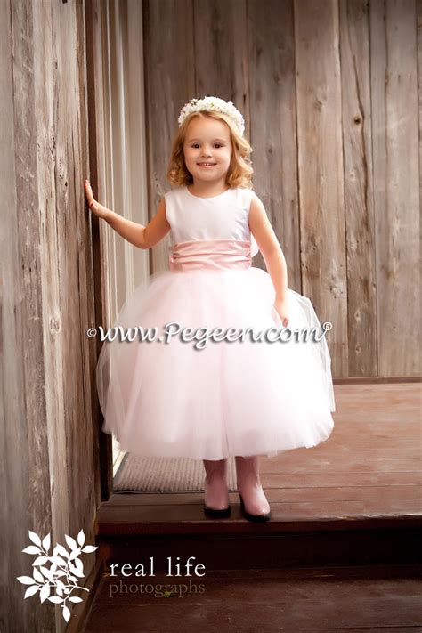 Flower Girl Dress In Petal Pink And White Silk