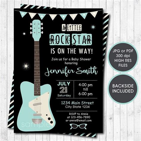 Editable Rock Star Baby Shower Invitation Rock N Roll Boys Etsy