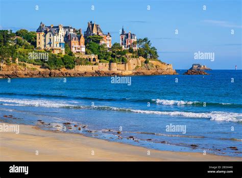 Sand Beach And Historical Villas In Dinard Brittany France Dinard Is