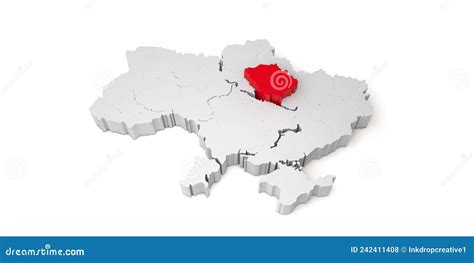 D Map Of Ukraine Showing The Region Of Poltava In Red D Rendering Stock Illustration