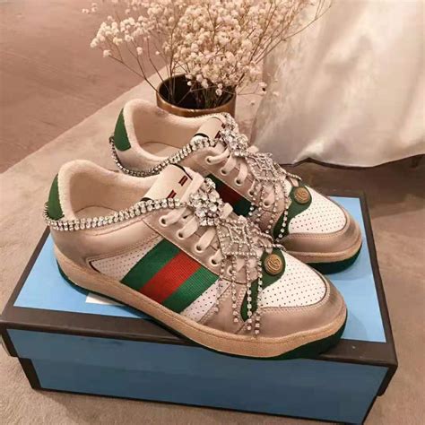 Gucci Womens Screener Sneaker With Crystals 36cm Height
