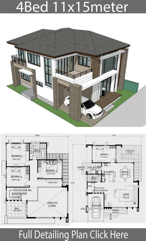 They are often more flexible than smaller houses browse our collection of four bedroom house plans to find your next dream home, and contact us with any questions you may have! Home design 11x15m with 4 Bedrooms | Duplex house design ...