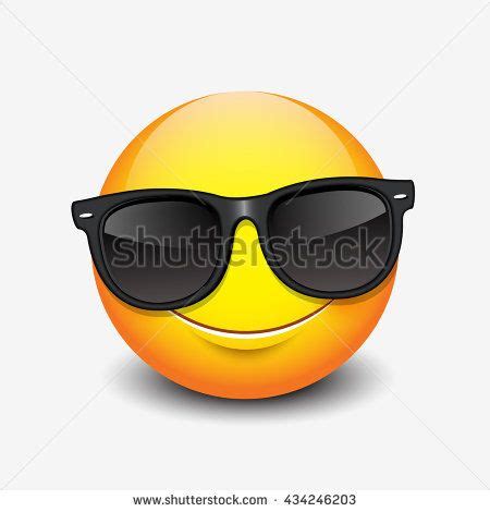 Cute Smiling Emoticon Wearing Black Sunglasses Emoji Smiley Vector