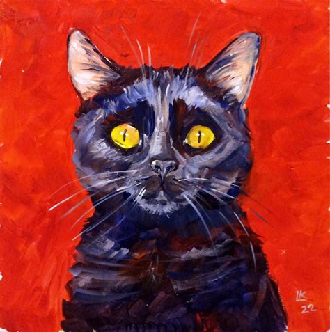 Black Cat Portrait Original Art Painting Living Room Art Cat Etsy