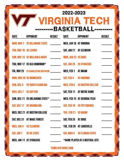2022 2023 College Basketball Schedules ACC