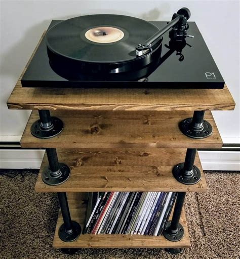 Rusticindustrial Style Record Player Standvinyl Storage Etsy