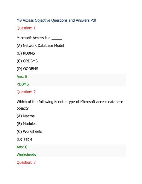 Solution Ms Access Objective Questions Answers Studypool