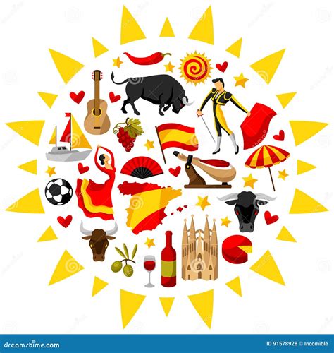 Spain Background Design Spanish Traditional Symbols And Objects Vector