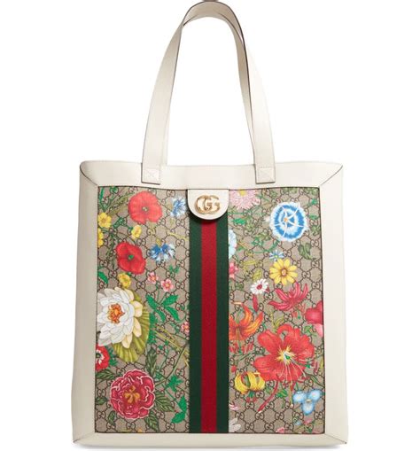 Gucci Large Ophidia Floral Gg Supreme Canvas And Leather Tote Nordstrom