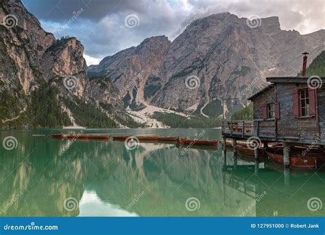 Late Summer Evening At Lake Prags Stock Photo Image Of Scenic Quiet