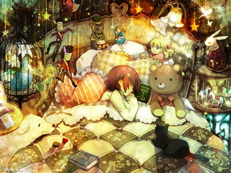Teddy Bears Sleeping Anime Anime Girls Wallpapers Hd