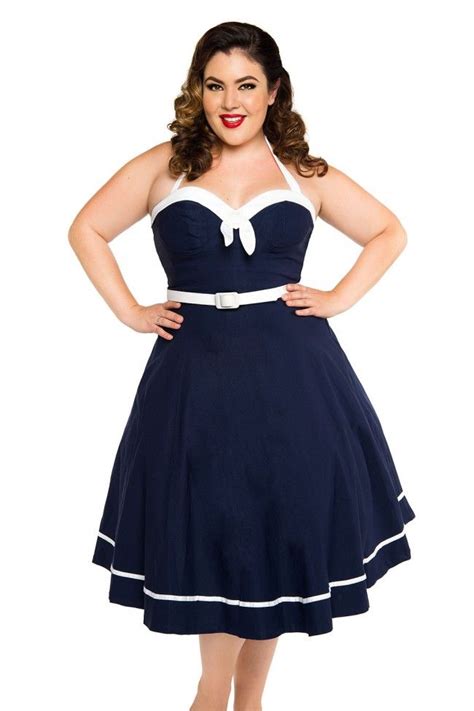 Pinup Couture Sailor Swing Dress In Navy With White Trim By Pinup