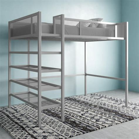 Mainstays Metal Storage Loft Bed With Book Case Twin Silver Walmart
