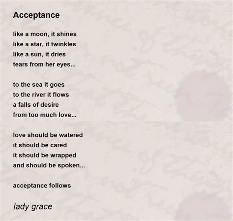 Acceptance Poem By Lady Grace Poem Hunter Comments