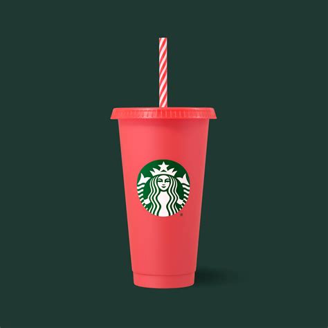 Red Striped Straw Reusable Cold Cup 24oz Starbucks