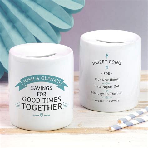 It is very unique and infuses the ambiance and surroundings with a class perfect for their home. Personalised Couples 'Good Times Together' Money Box ...