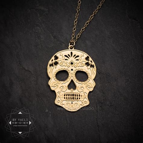 Sugar Skull Necklace Day Of The Dead Necklace Skull Pendant Gothic