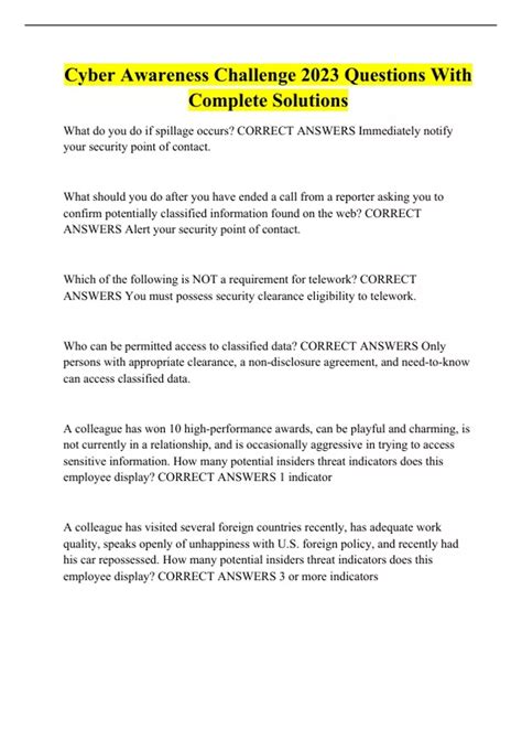 Cyber Awareness Challenge 2023 Questions With Complete Solutions