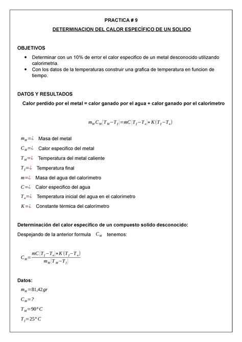 Formula Para Calcular El Calor Especifico De Un Metal Printable