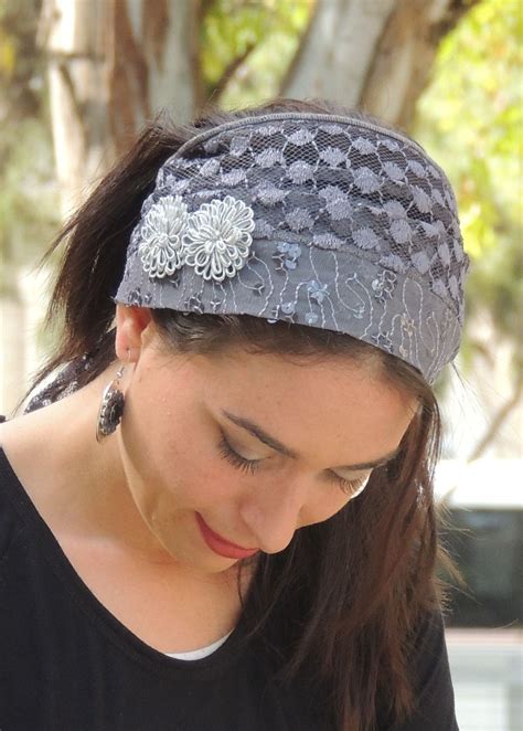 U Boutique Shops Shining Grey Headband Tichel With Two Charming