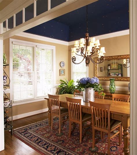 I'm totally guilty of this.i focus on the floor and 4 walls but the white ceiling tends to stay, well, white. navy blue ceiling in dining room | Wall treatments | Pinterest