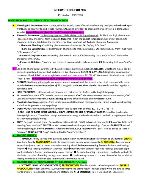 5002 Praxis Study Guide Notes Study Guide For 5002 Created On 717