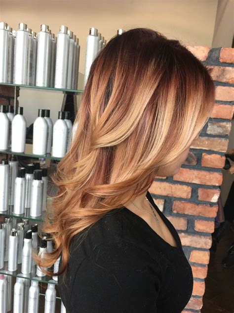 Red And Blonde Balayage By Hairbyangelaalberici Long Island Ny ️ Brown Hair With Blonde