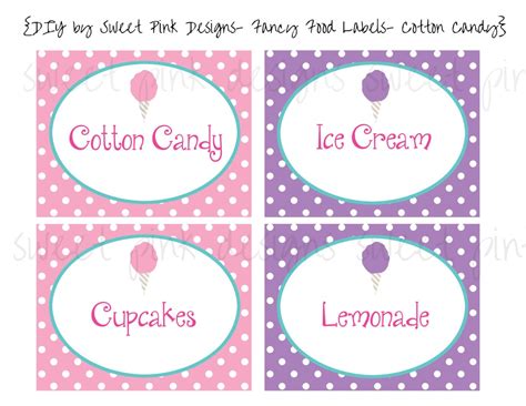 Cotton Candy Party Fancy Food Labels Etsy