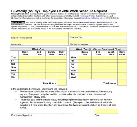 Bi Weekly Schedule Template Database