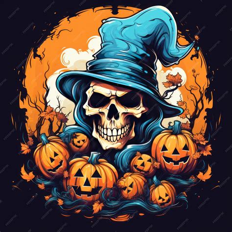 Premium Ai Image Halloween Pumpkin Scary Skeleton Face Vector Style