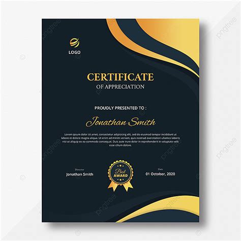 dark blue background  gold waves vertical certificate template
